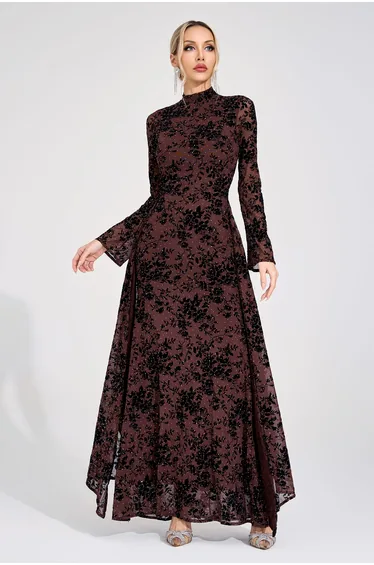 Olga Khaki Diamond Maxi Dress