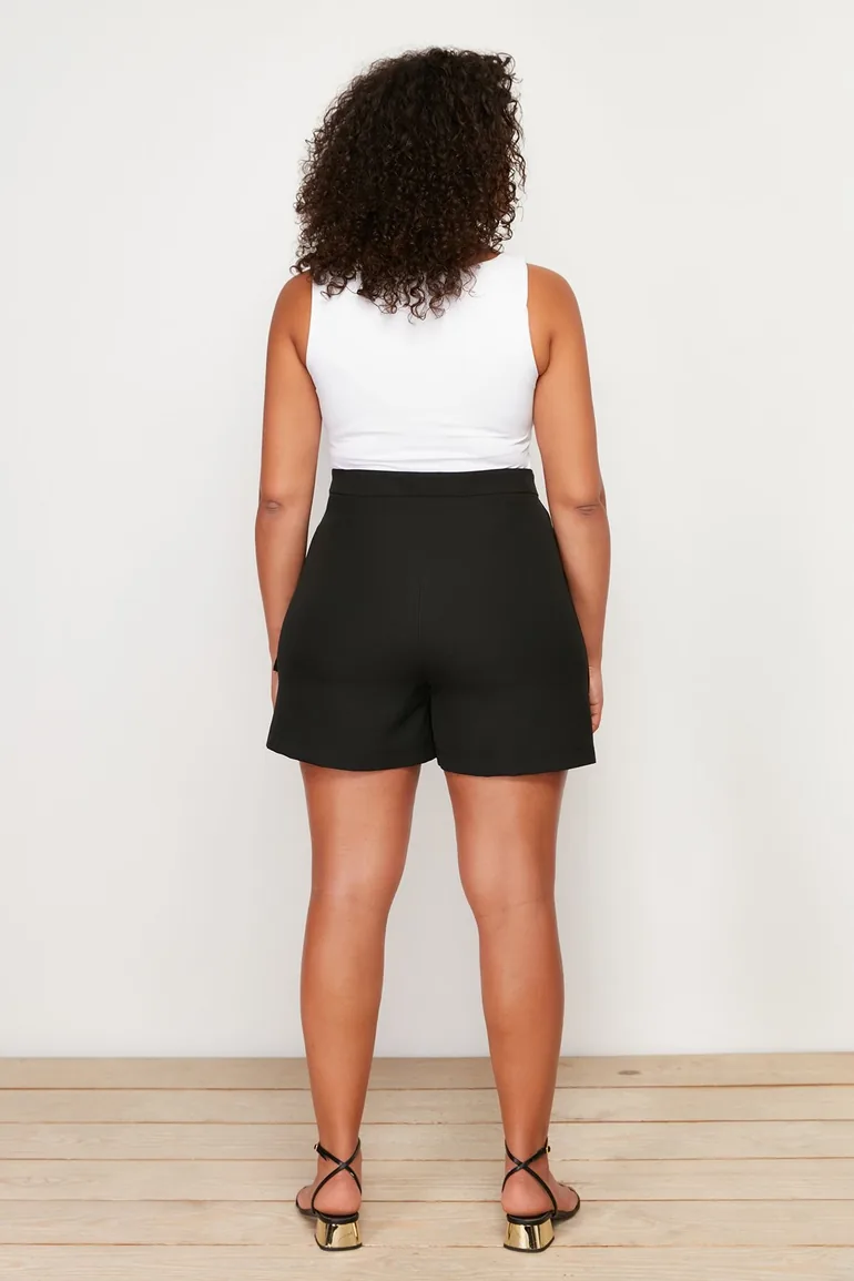 Black High Waist Wide Leg Shorts-Skirt - 4