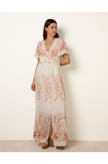 Floral Print Button Front Maxi Dress