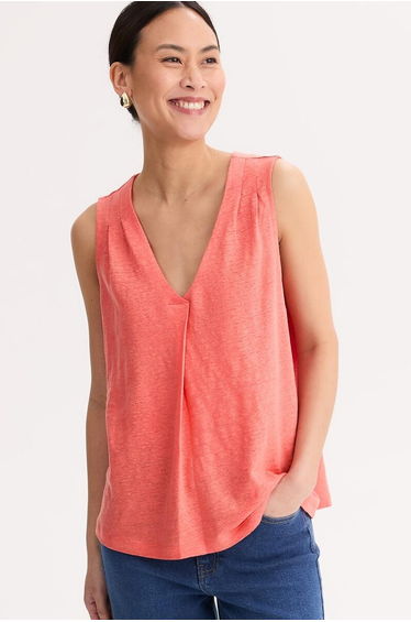 Linen Sleeveless V-Neck T-Shirt
