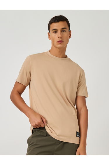 Badge Detail Mock Neck Regular Fit T-Shirt