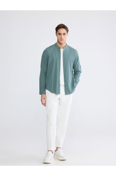Regular Fit Crinkle Men's Grandad Collar Shirt