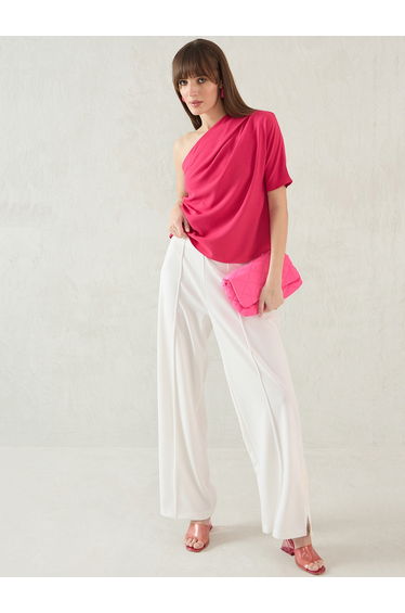 Plain Pleated One Shoulder Neck Top
