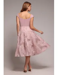 Goddiva Scuba & Textured Chiffon A Line Midi Dress - Blush Pink - 2