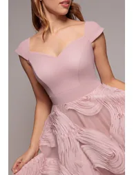 Goddiva Scuba & Textured Chiffon A Line Midi Dress - Blush Pink - 3