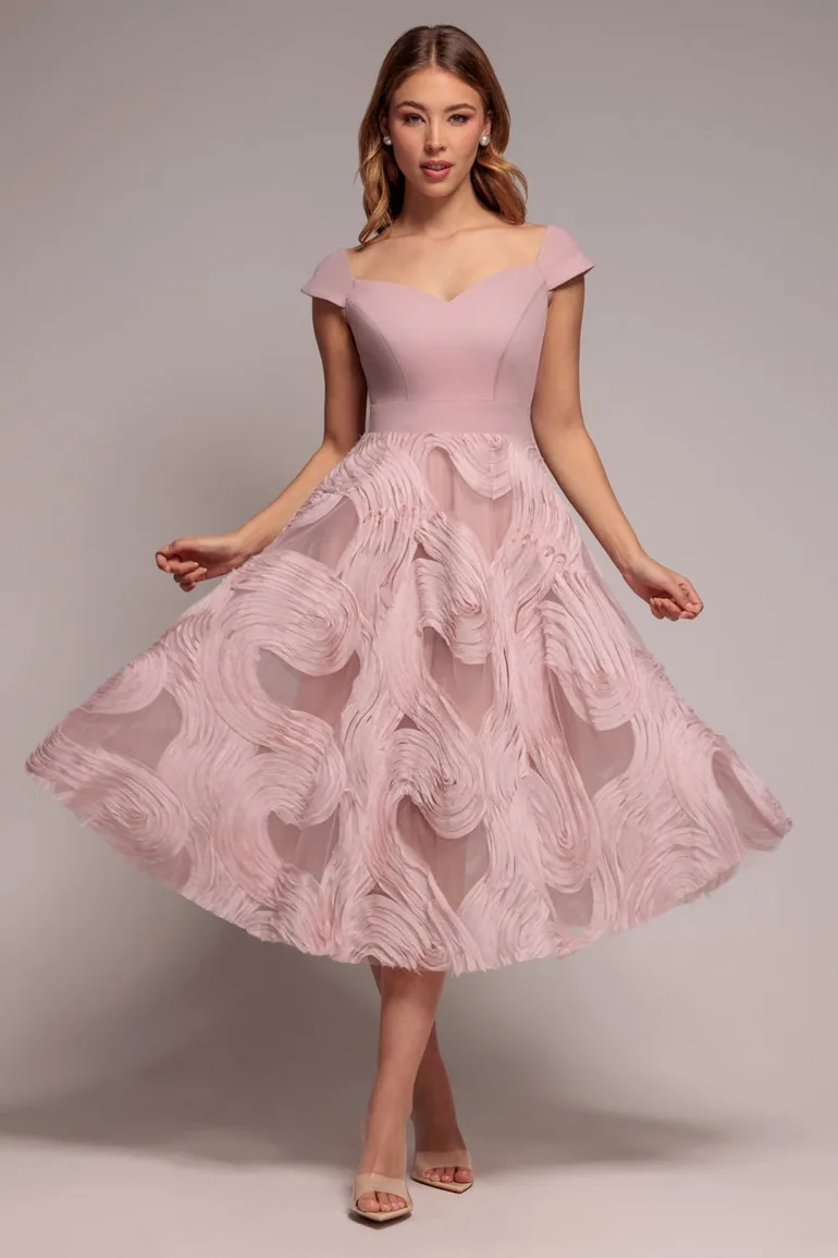 Goddiva Scuba & Textured Chiffon A Line Midi Dress - Blush Pink