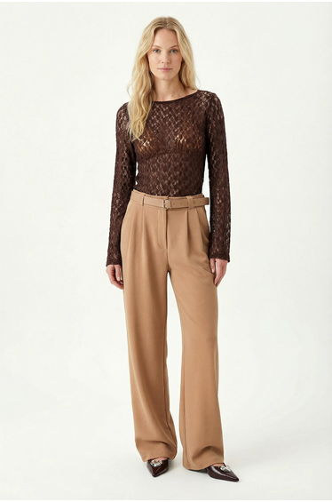 ISTANBUL High Waist Wide Leg Trousers with Buckle