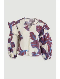 Plus Size Graphic Floral Cotton Sateen Woven Shirt