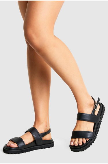 Wide Fit Double Strap Sandals - black