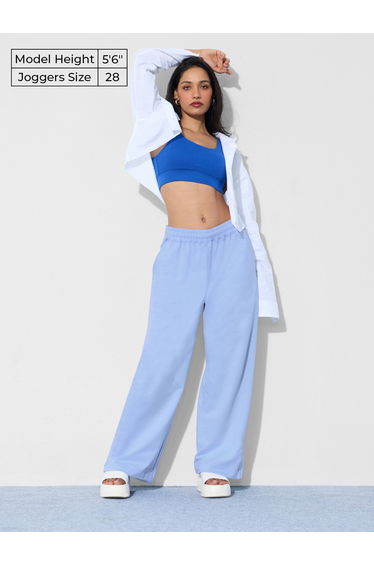 Blue Solid Flared Leg Joggers