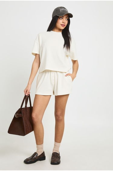 Waffle Henley Shorts - ecru