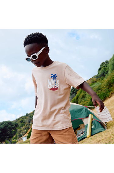Printed Front and Back Short-Sleeve T-Shirt BEIGE