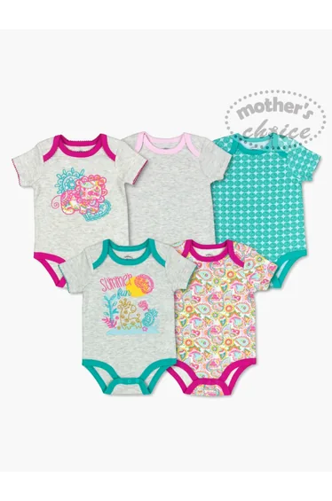 Pack of 5 -Graphic Jungle Paisley Bodysuit