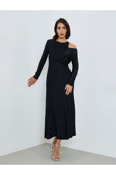Black Cut-Out Detail Shimmer Look Blue Maxi Dress