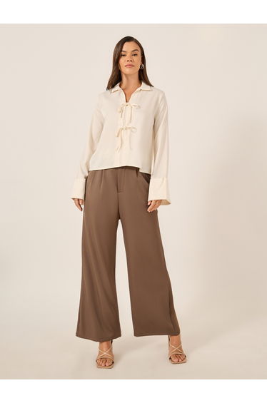 Oversized Spread Collar Shirt with Tie-Up Detail