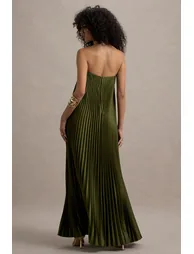 Bergamot | Olive Satin Sweetheart Maxi Dress - 1