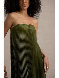Bergamot | Olive Satin Sweetheart Maxi Dress - 4