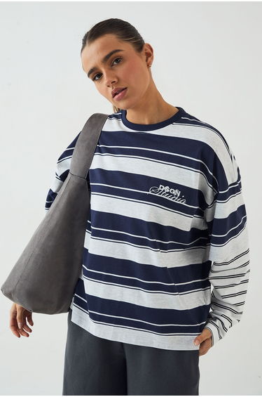 DSGN Studio Faux Layer Sleeve Stripe Long Sleeve T-Shirt - indigo