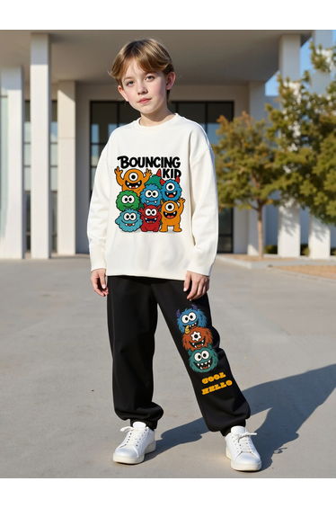 Teens Cartoon Print Sweatshirt and Joggers Set