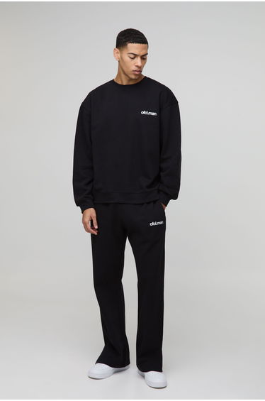 Oversized Ofcl Man Split Hem Sweat Tracksuit - black
