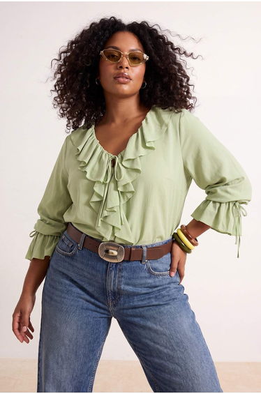 Green Aerobin Woven Plus Size Blouse