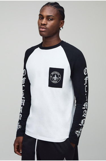 Regular Fit Ofclman Raglan Pocket Detail Long Sleeve T-Shirt - black