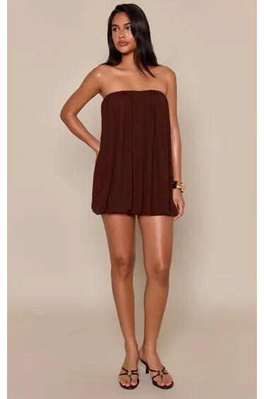 فستان قصير شيفون منفوخ بأكتاف مكشوفة