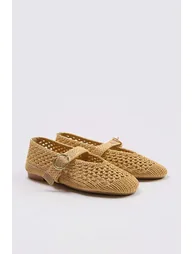 Camel Knitted Women's Mary Jane Ballerinas - 1
