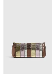 Bronze Metallic Bar Flap Front Clutch Bag - 2