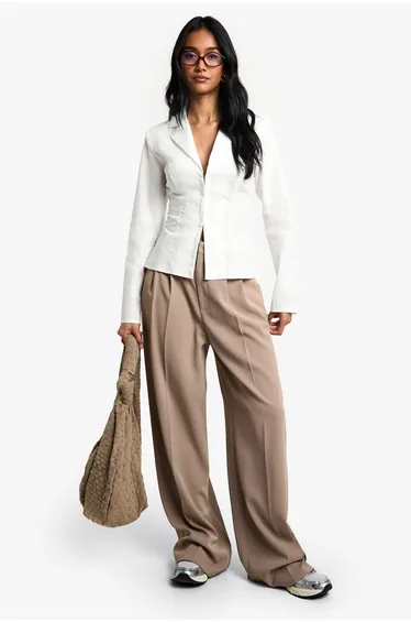 Cotton Poplin Hook & Eye Cinched Shirt - white