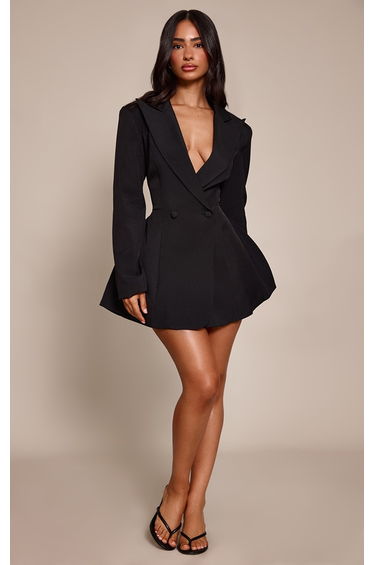 Petite Black Double Breasted Shift Blazer Dress