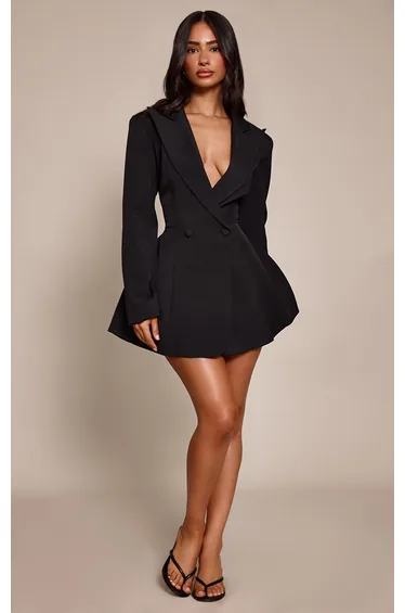 Petite Black Double Breasted Shift Blazer Dress