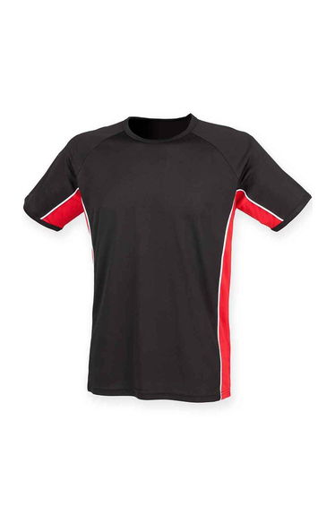 Finden & Hales Mens Performance Panelled T-Shirt - Black/Red/White