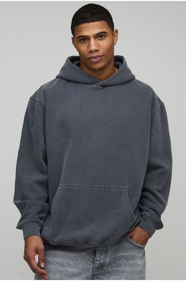 Washed Grey Oversized Versailles Printed Hoodie - grey