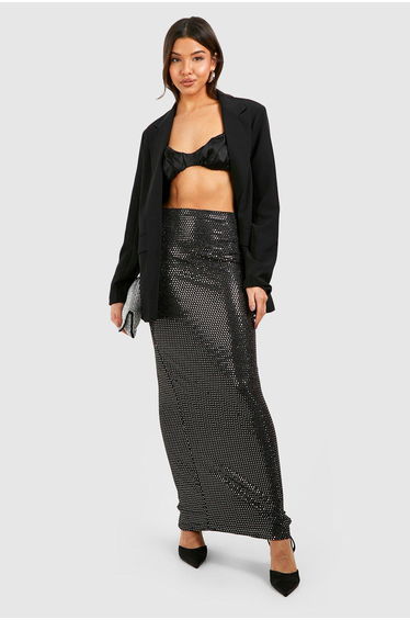 Sequin Maxi Slip Skirt - gold