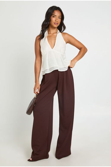 Petite Basics Wide Leg Trousers - chocolate