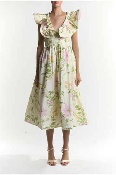 Stone-Pink-Floral Peyton Ruffle Midi Dress