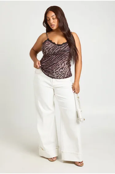 Plus Lace Trim Leopard Strappy Cami Top - leopard