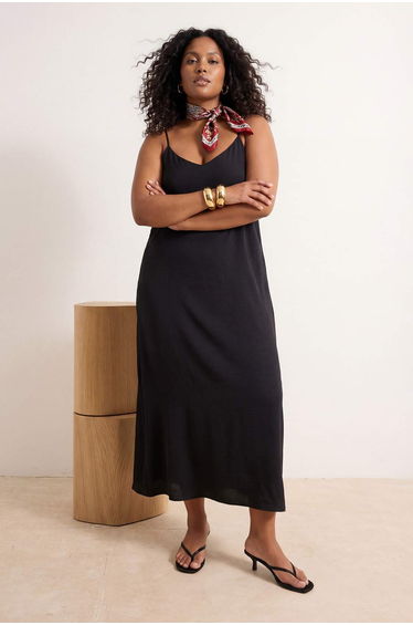 Black Shally Woven Large Size Dress