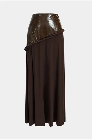 Faux Leather Patchwork Zipper Twist Knot Skirt