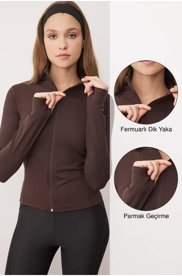 Brown brushed scuba knit sports jacket