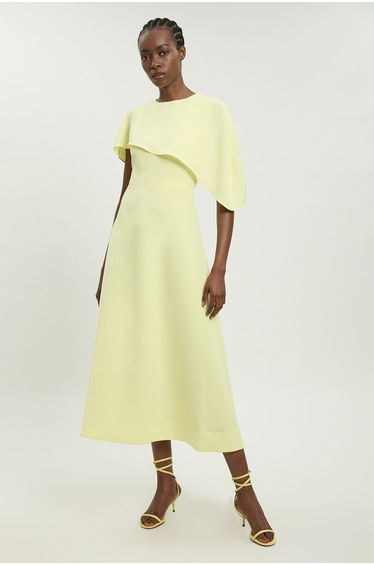 Soft Tailored Cape Detail Tailored Midi Dress