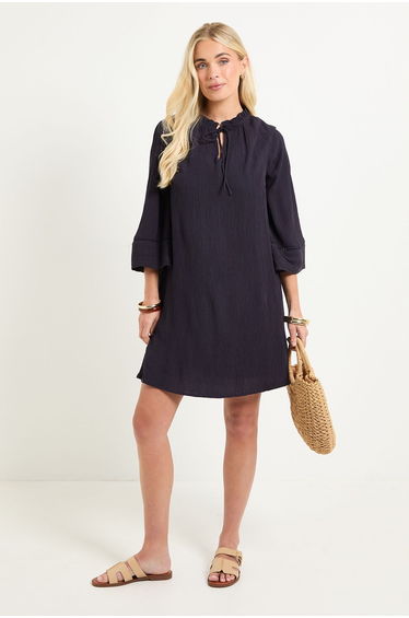 Petite Cheesecloth Ladder Trim Shift Dress