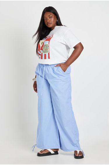Plus Stripe Poplin Elasticated Waistband Barrel Trouser - blue
