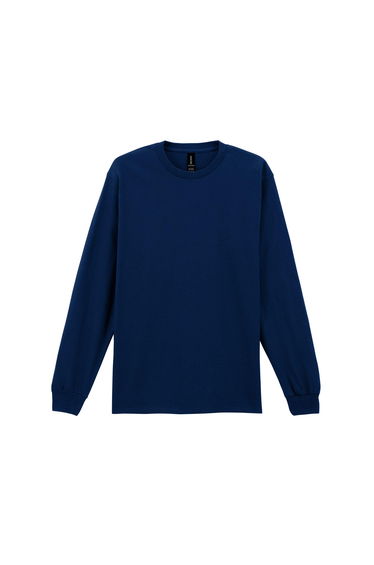 Gildan Mens Plain Crew Neck Ultra Cotton Long Sleeve T-Shirt - Navy Blue