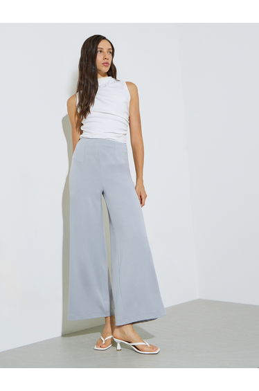 Grey Wide Leg Pants with Side Zip