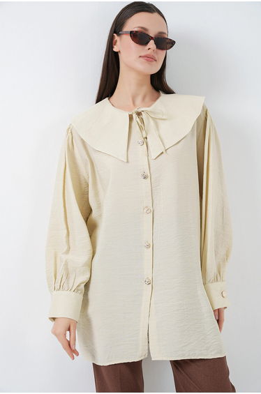 BDART Long Loose Fit Blouse with Baby Collar and Bow Detail