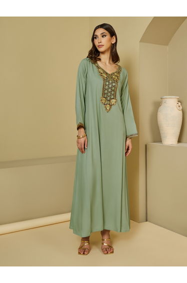 Embroidered Neck A-Line Jalabiya