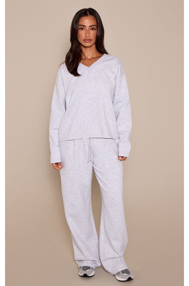 Petite Ash Grey Drawstring Waist Wide Leg Joggers