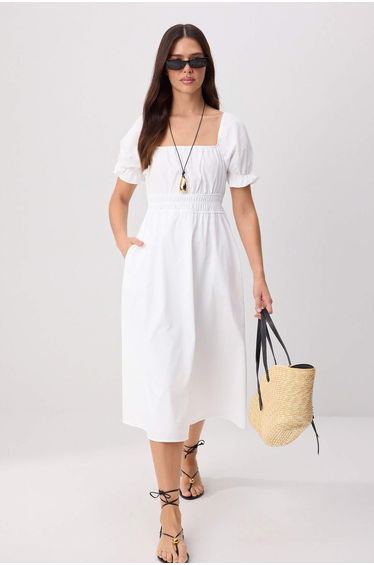 ECRU WOVEN MIDI DRESS